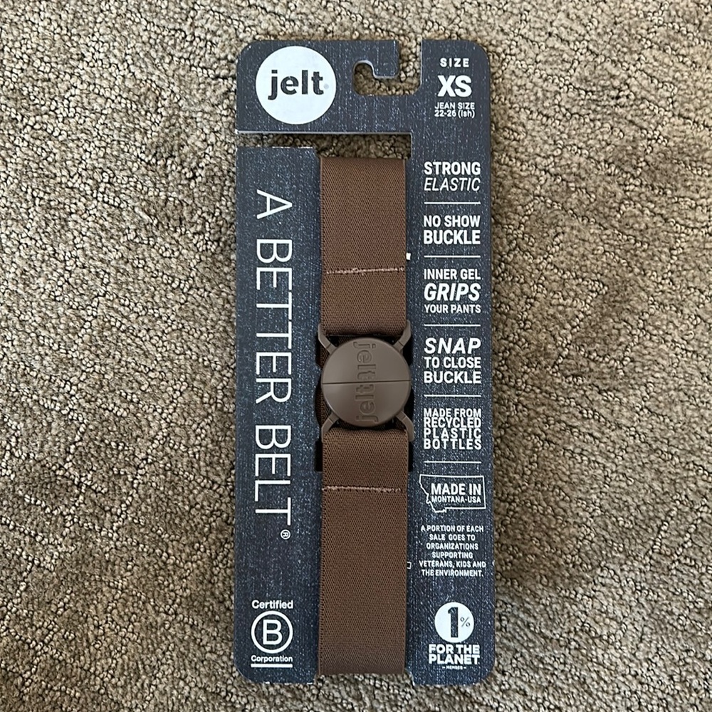Jelt Belt Size XS Made in Montana from Recycled Plastic Bottles - Chestnut